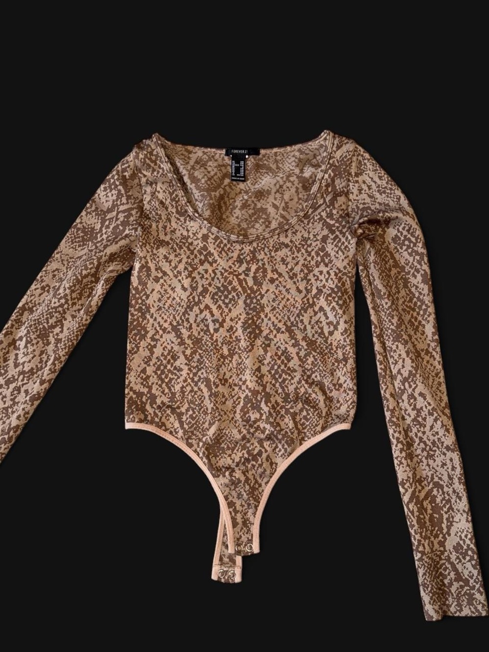 Forever 21 Brown Snakeskin-Print Long Sleeve Bodysuit
